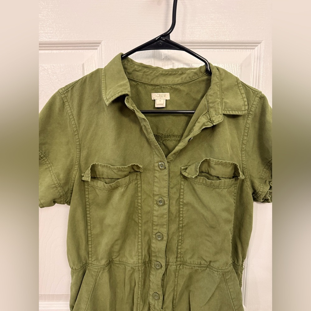 J.Crew Green Utility Short Sleeve Knee Length Dress Size 12 Summer - Picture 2 of 10